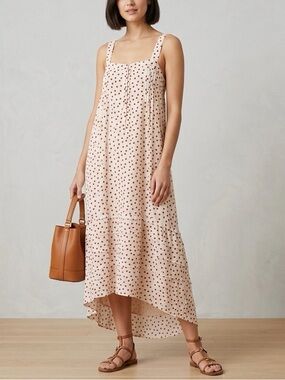 J.Crew Drapey Polka Dot Midi Dress with Pintuck Detail in Cream/Red
